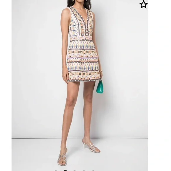 Alice + Olivia Patty Embroidered V Neck Dress